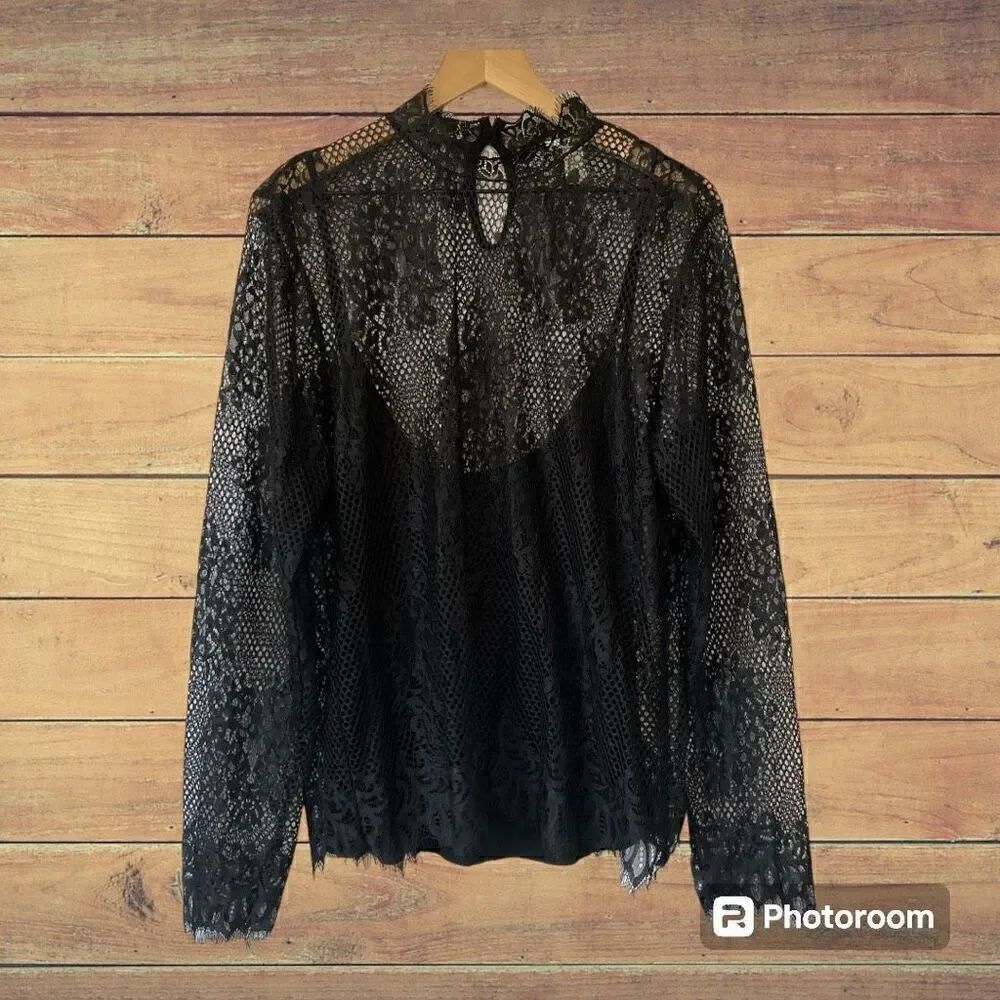 H & M Black Lace Top With Built In Cami SZ XL EUC